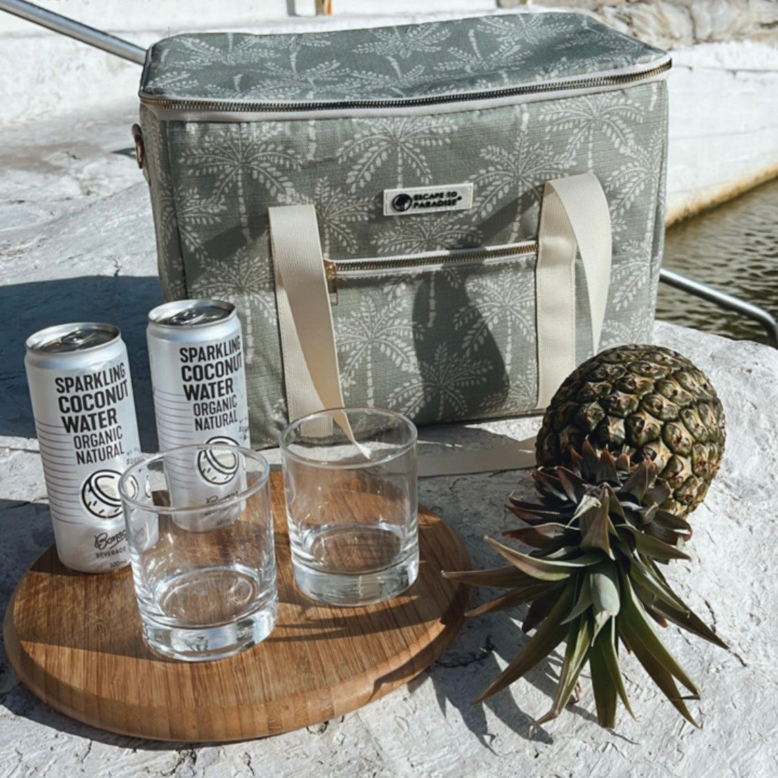 Bolso Enfriador Grande para Playa - Palmas Cabana Verde Salvia