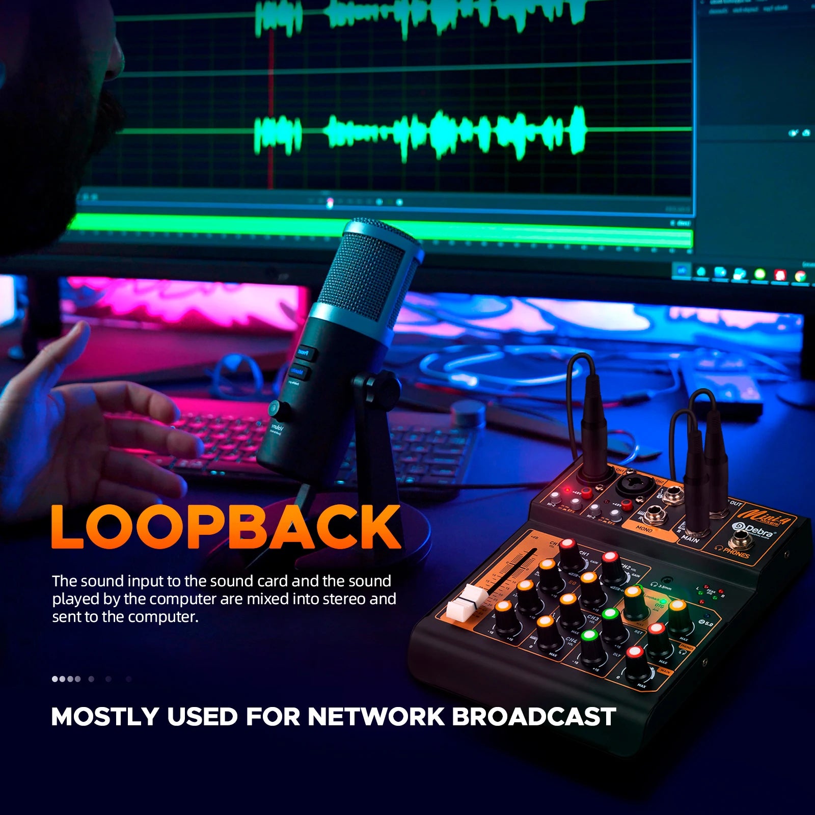 Debra Mini6 Audio Mixer DJ Console Bluetooth 5.0 OTG Reverb 48V Sound Card For Live Broadcast PC Recording