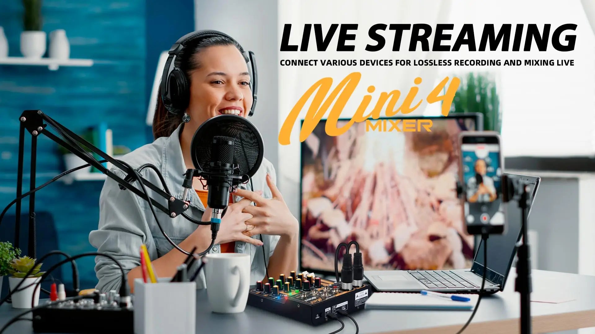 Debra Mini6 Audio Mixer DJ Console Bluetooth 5.0 OTG Reverb 48V Sound Card For Live Broadcast PC Recording