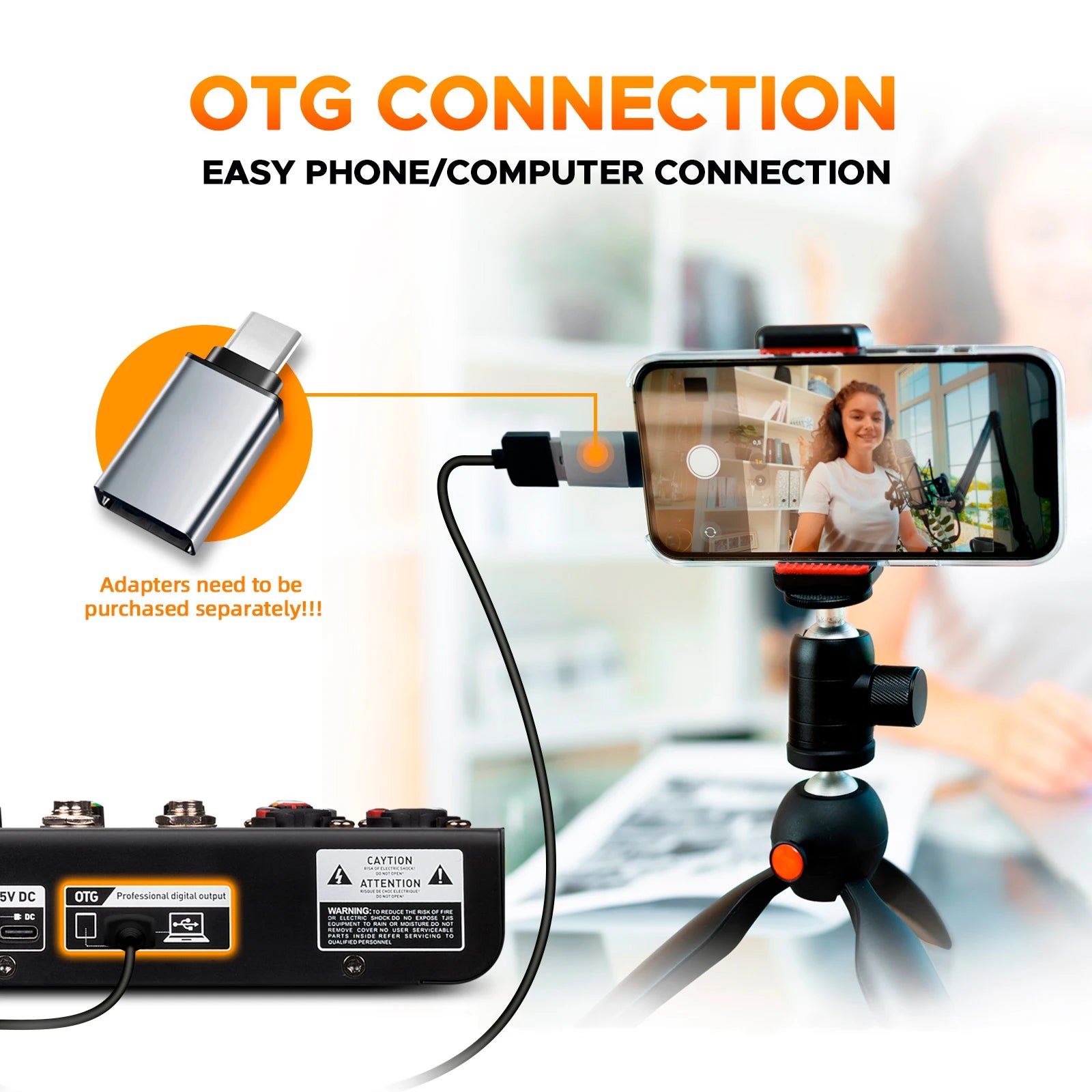 Debra Mini6 Audio Mixer DJ Console Bluetooth 5.0 OTG Reverb 48V Sound Card For Live Broadcast PC Recording