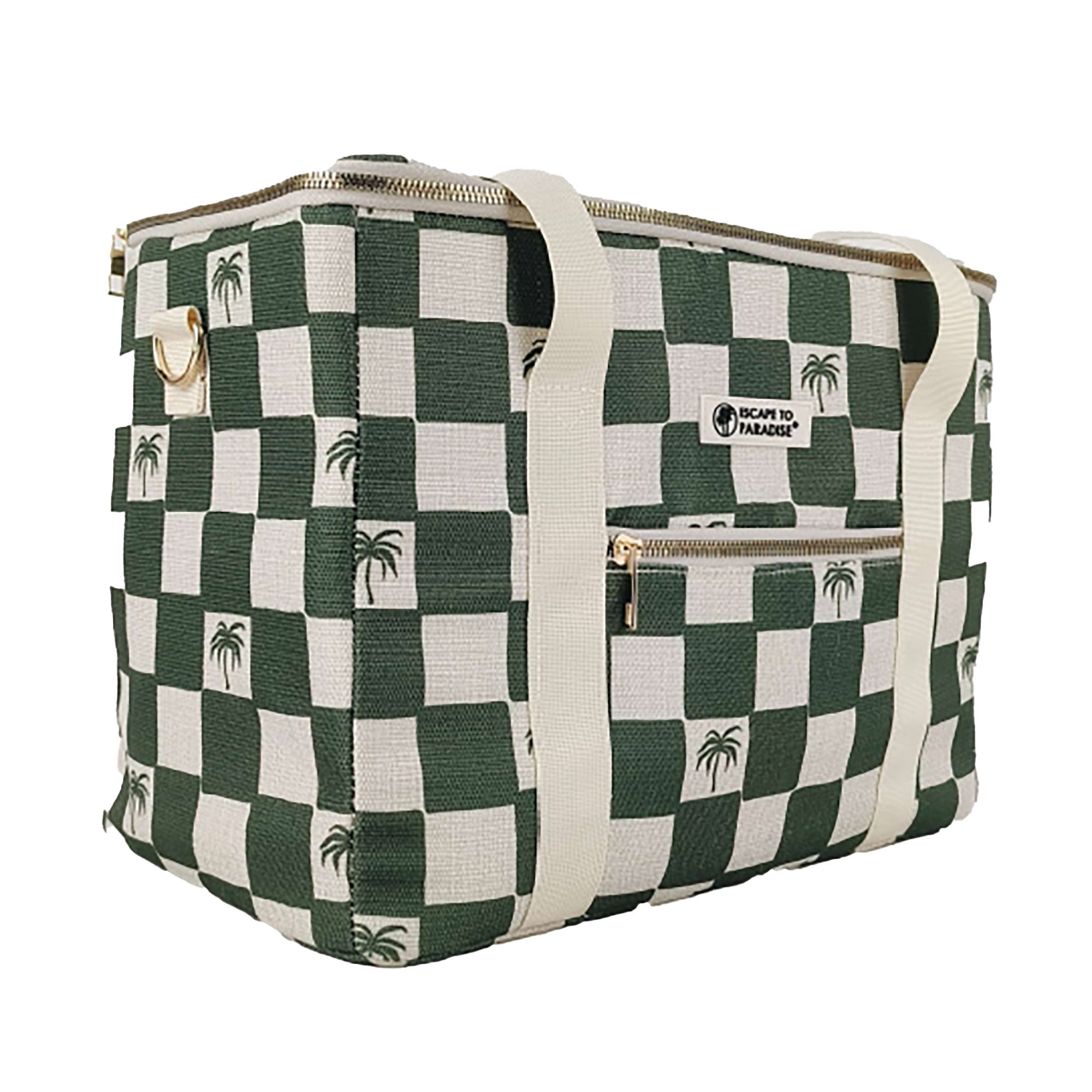 Bolso Enfriador Grande para Playa - Palmas Cuadros Verde Kale