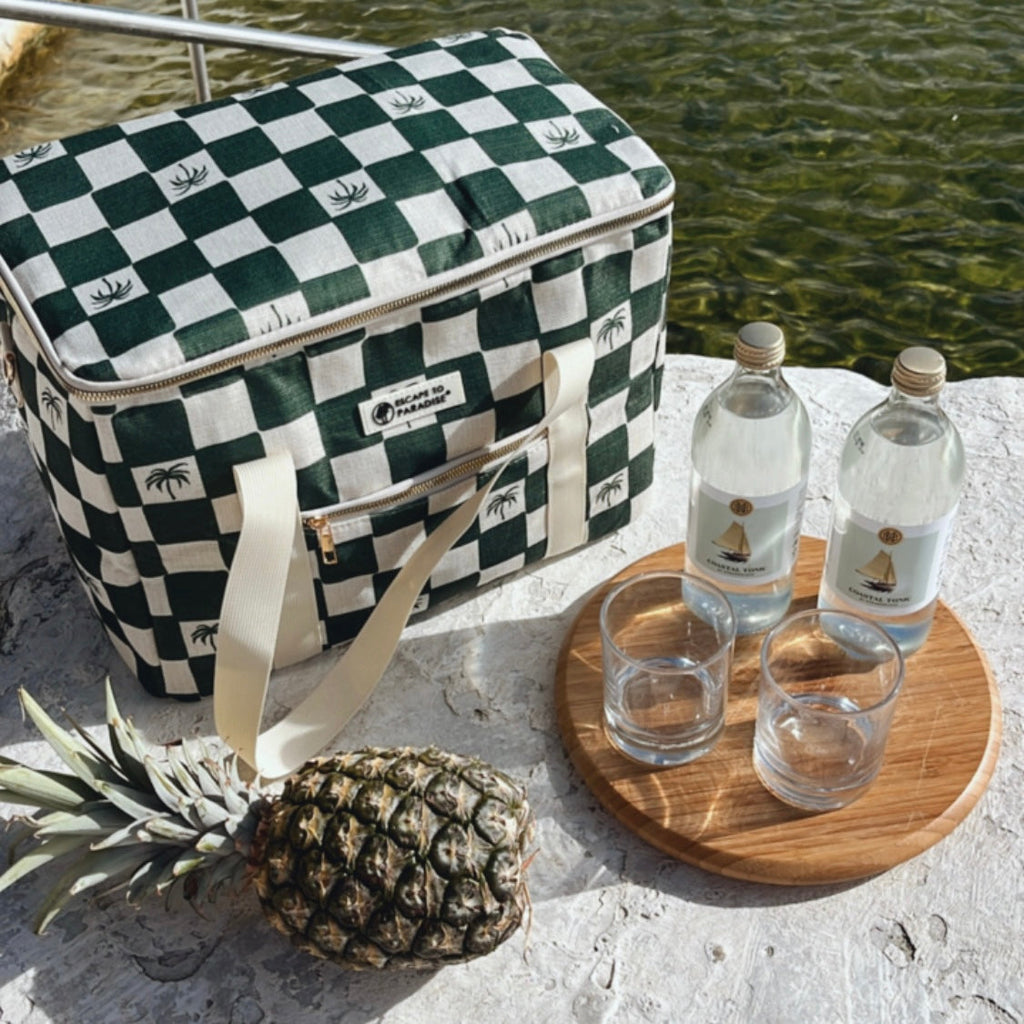Bolso Enfriador Grande para Playa - Palmas Cuadros Verde Kale
