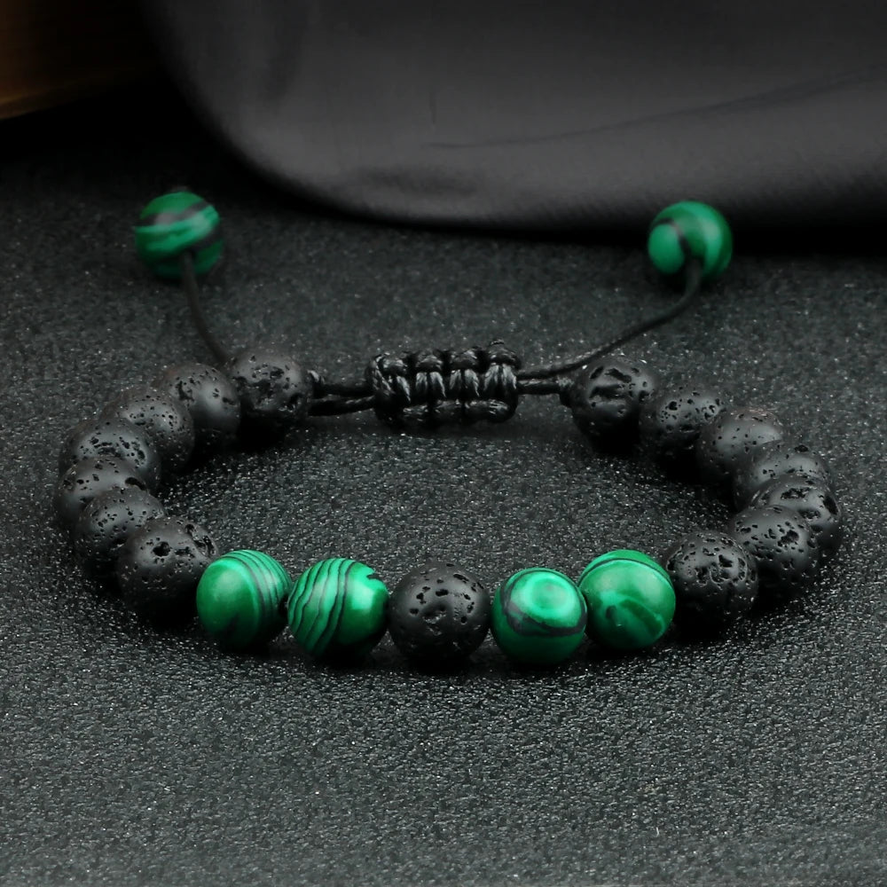 8mm Men Bracelets Black Lava Beads Bracelet Tiger Eye Adjustable Braided Rope Bangles Couple Distance Women Yoga Healing Jewelry