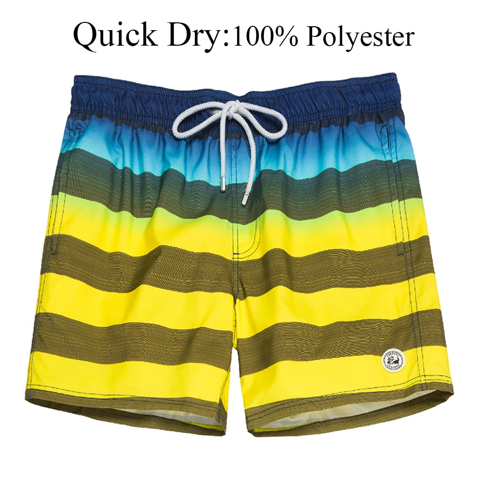 SURFCUZ Mens Swim Shorts Striped Quick Dry Beach Board Shorts with Mesh Lining Summer Male Swimwear Swimming Trunks for Men