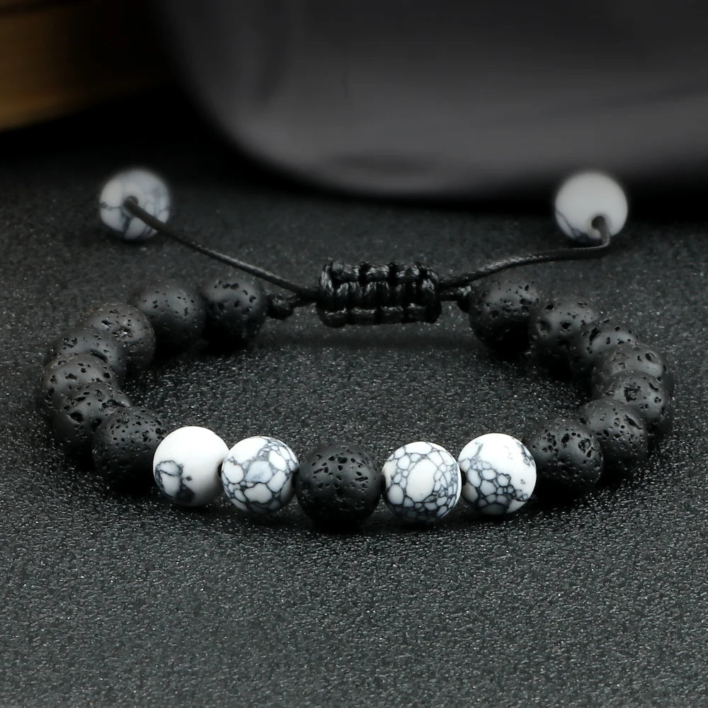 8mm Men Bracelets Black Lava Beads Bracelet Tiger Eye Adjustable Braided Rope Bangles Couple Distance Women Yoga Healing Jewelry