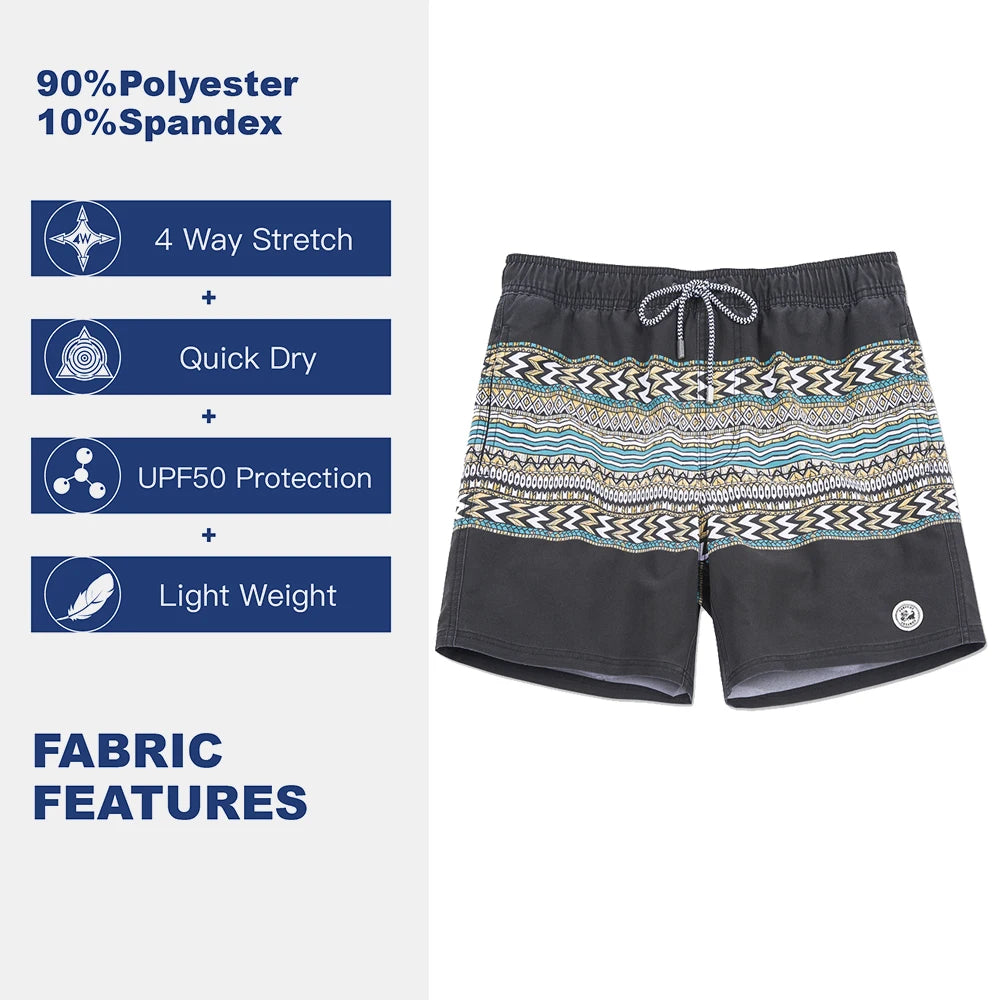 SURFCUZ Mens Swim Shorts Striped Quick Dry Beach Board Shorts with Mesh Lining Summer Male Swimwear Swimming Trunks for Men