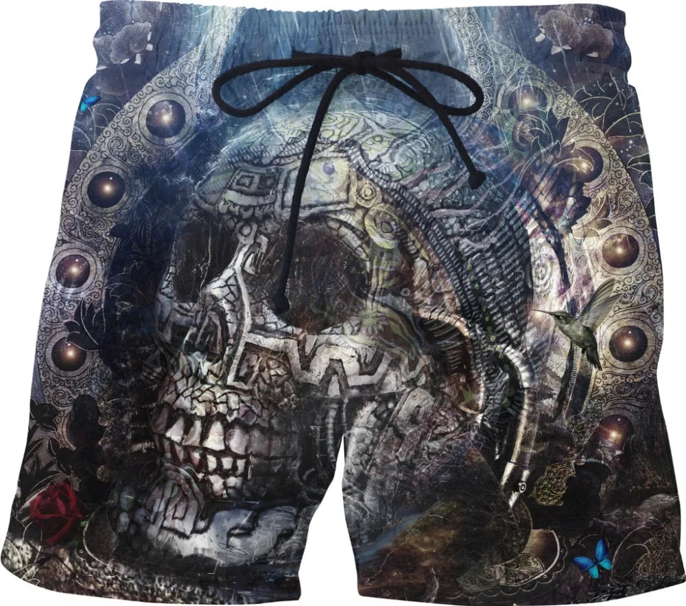 Quick Dry Summer Mens Siwmwear Mens Beach Board Shorts  Men  black skull Swims Shorts Beach Wear skull shorts
