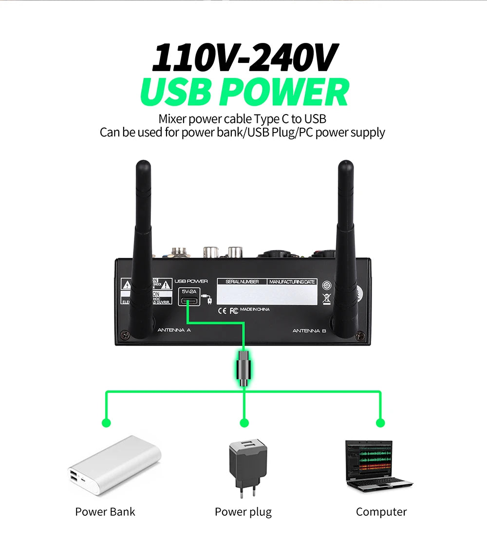 DGNOG 4 Channel Audio Mixer USB Mixer Bluetooth Console with Wireless Microphone DJ Mixer for Party Karaoke Machine Sound Bar