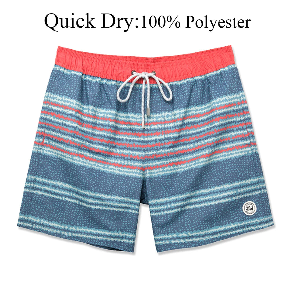 SURFCUZ Mens Swim Shorts Striped Quick Dry Beach Board Shorts with Mesh Lining Summer Male Swimwear Swimming Trunks for Men