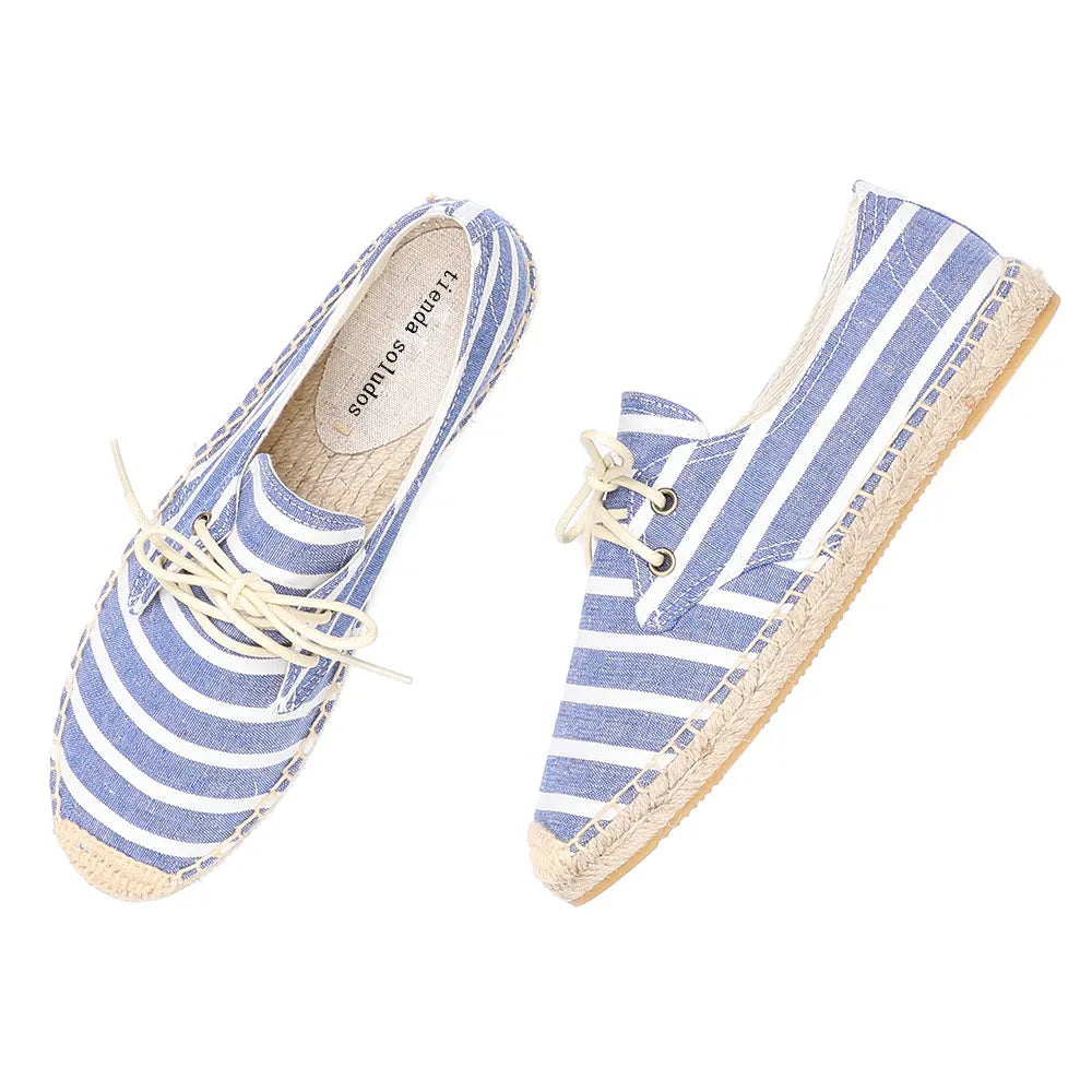 Womens Espadrilles Shoes 2022round Toe Flat Platform Rushed Cotton Fabric Rubber Lace-up Zapatillas Mujer Casual Sapatos