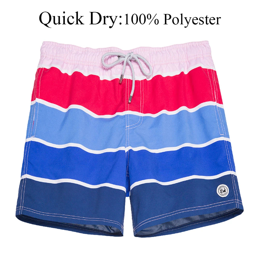 SURFCUZ Mens Swim Shorts Striped Quick Dry Beach Board Shorts with Mesh Lining Summer Male Swimwear Swimming Trunks for Men