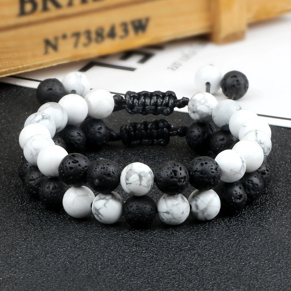 8mm Men Bracelets Black Lava Beads Bracelet Tiger Eye Adjustable Braided Rope Bangles Couple Distance Women Yoga Healing Jewelry