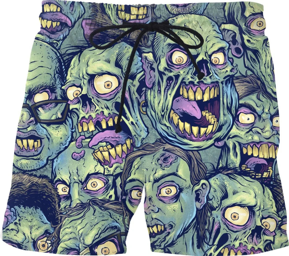 Quick Dry Summer Mens Siwmwear Mens Beach Board Shorts  Men  black skull Swims Shorts Beach Wear skull shorts