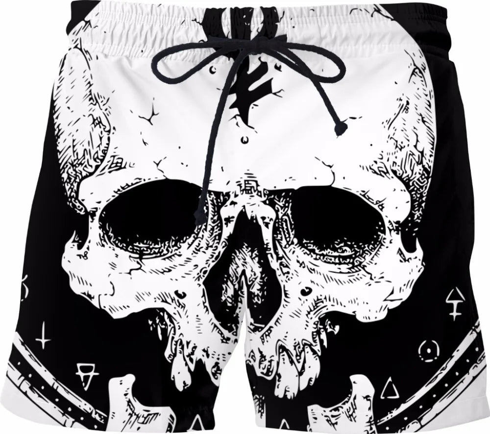Quick Dry Summer Mens Siwmwear Mens Beach Board Shorts  Men  black skull Swims Shorts Beach Wear skull shorts