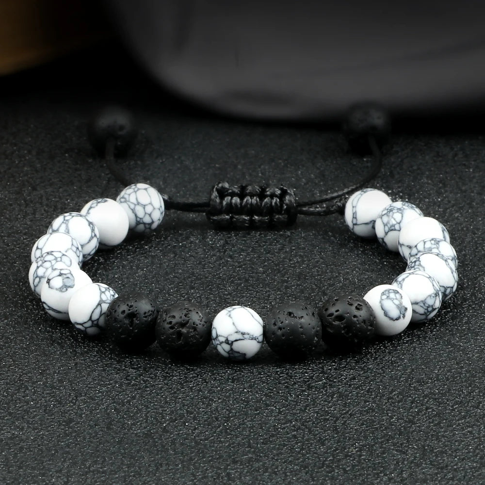 8mm Men Bracelets Black Lava Beads Bracelet Tiger Eye Adjustable Braided Rope Bangles Couple Distance Women Yoga Healing Jewelry