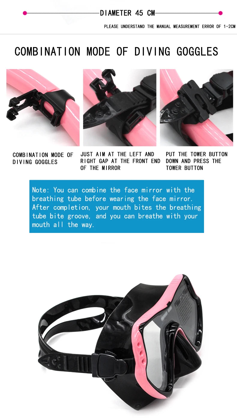 QYQ Diving mask Professional Snorkel Diving Mask and Snorkels Goggles Glasses Diving Swimming Easy Breath Tube Set Snorkel Mask