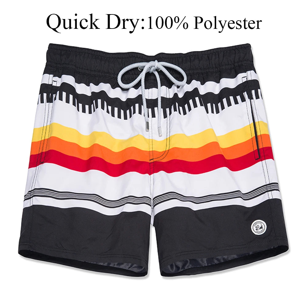SURFCUZ Mens Swim Shorts Striped Quick Dry Beach Board Shorts with Mesh Lining Summer Male Swimwear Swimming Trunks for Men