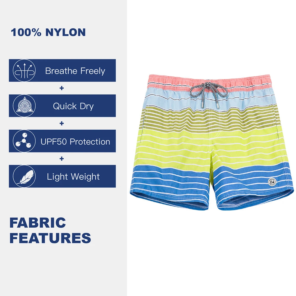 SURFCUZ Mens Swim Shorts Striped Quick Dry Beach Board Shorts with Mesh Lining Summer Male Swimwear Swimming Trunks for Men