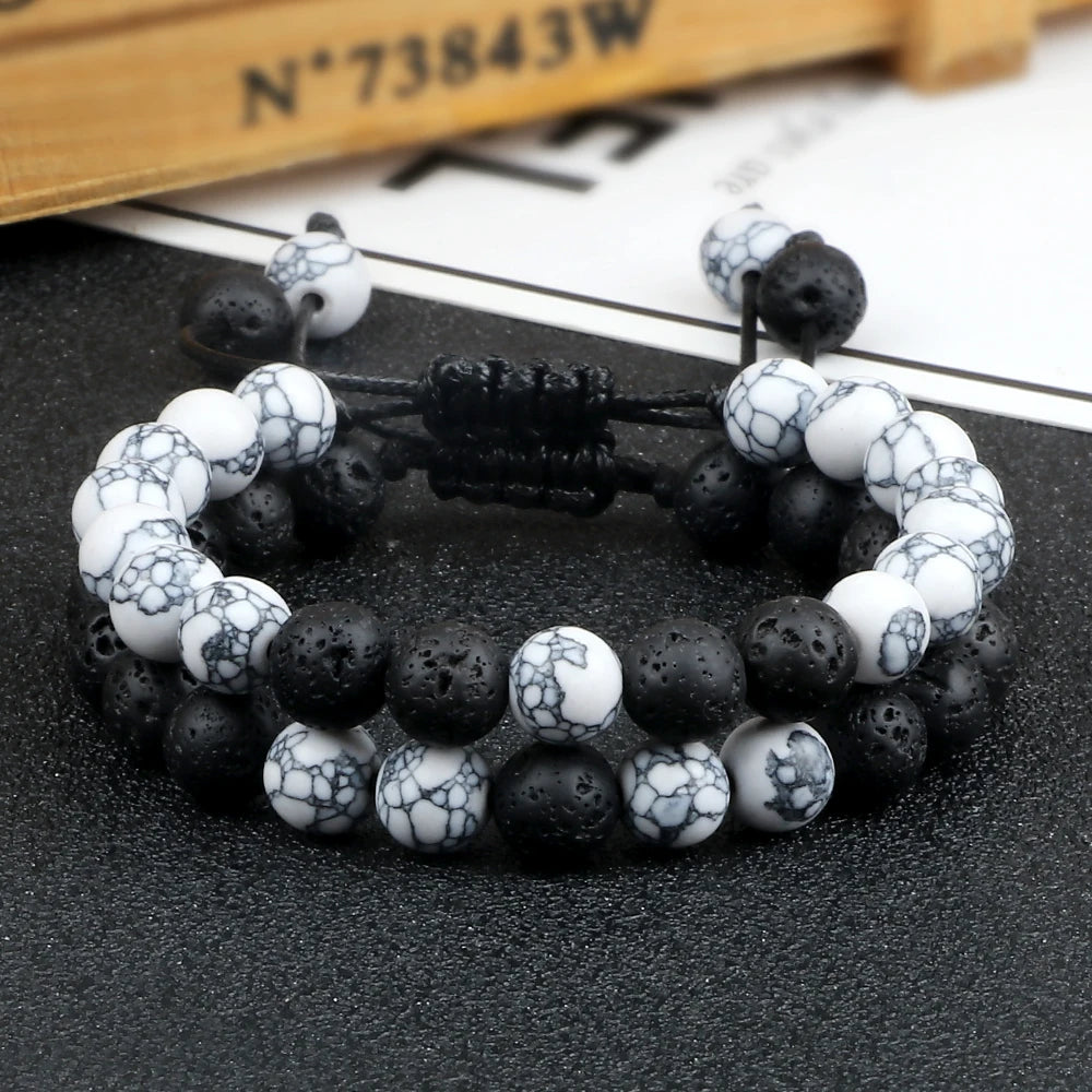 8mm Men Bracelets Black Lava Beads Bracelet Tiger Eye Adjustable Braided Rope Bangles Couple Distance Women Yoga Healing Jewelry