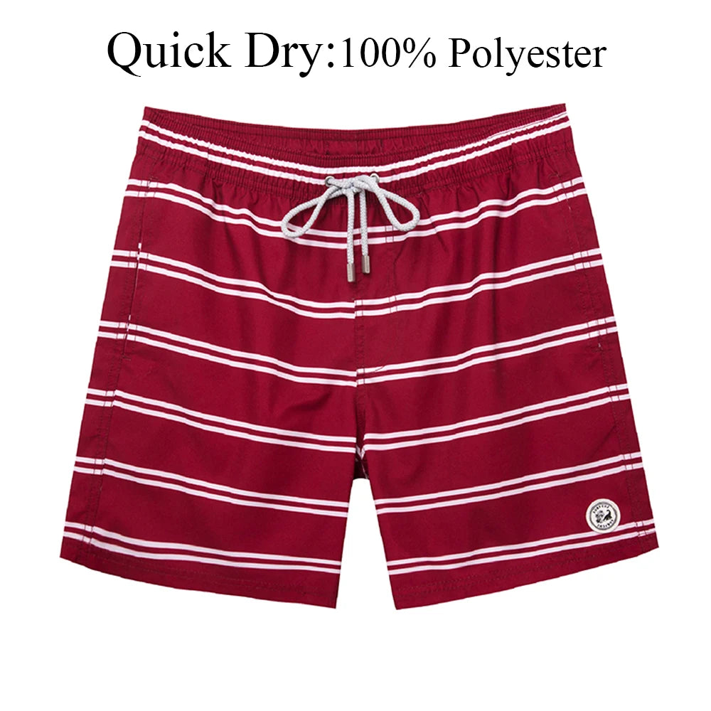 SURFCUZ Mens Swim Shorts Striped Quick Dry Beach Board Shorts with Mesh Lining Summer Male Swimwear Swimming Trunks for Men