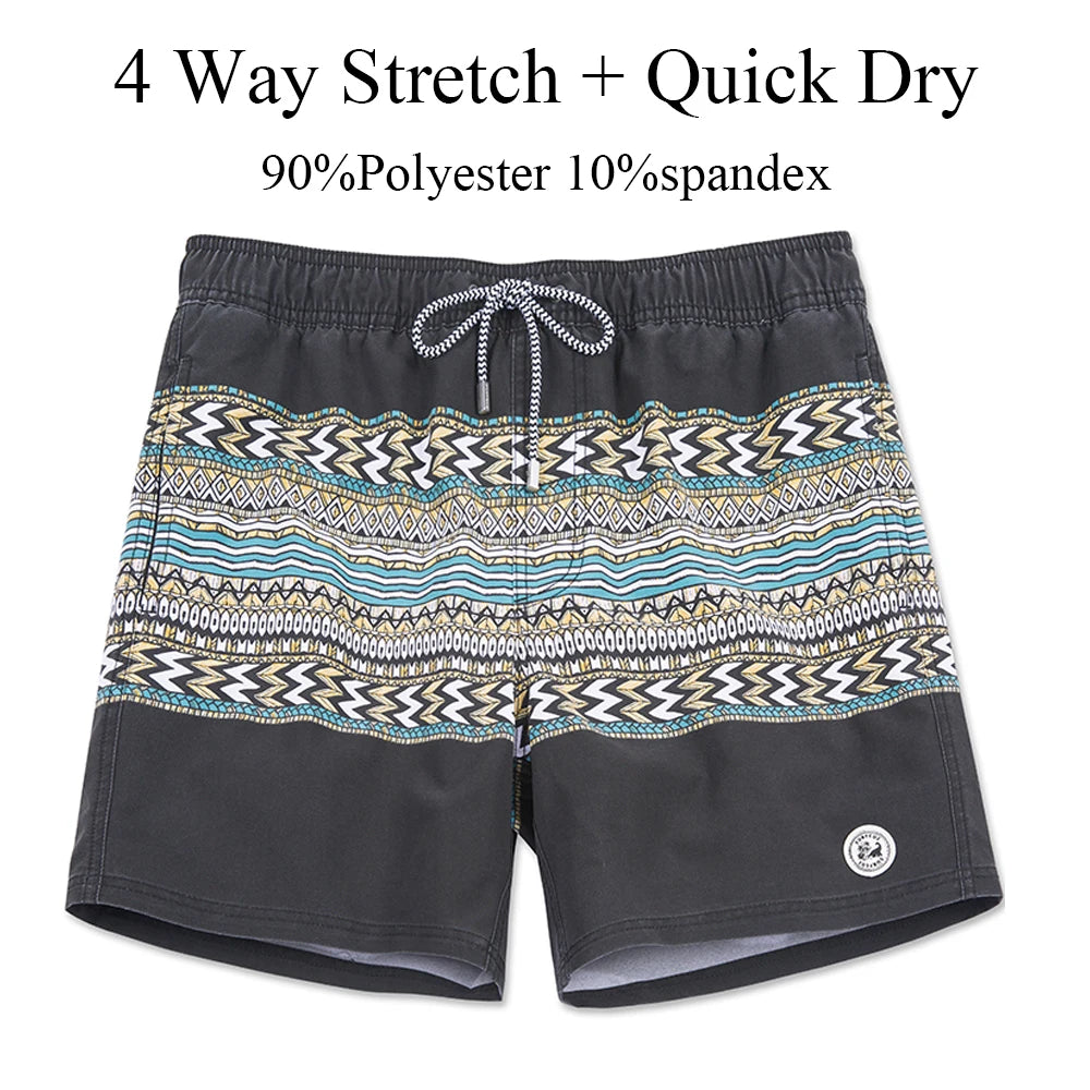 SURFCUZ Mens Swim Shorts Striped Quick Dry Beach Board Shorts with Mesh Lining Summer Male Swimwear Swimming Trunks for Men