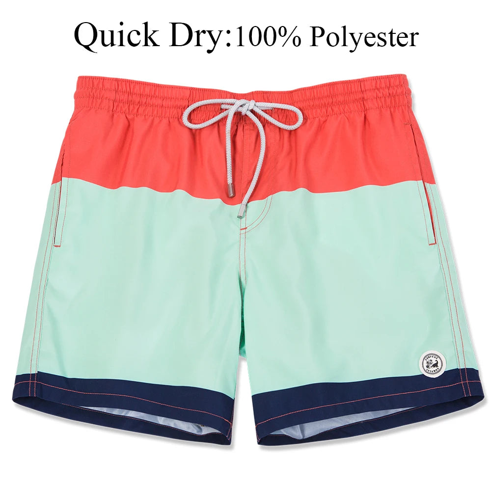 SURFCUZ Mens Swim Shorts Striped Quick Dry Beach Board Shorts with Mesh Lining Summer Male Swimwear Swimming Trunks for Men