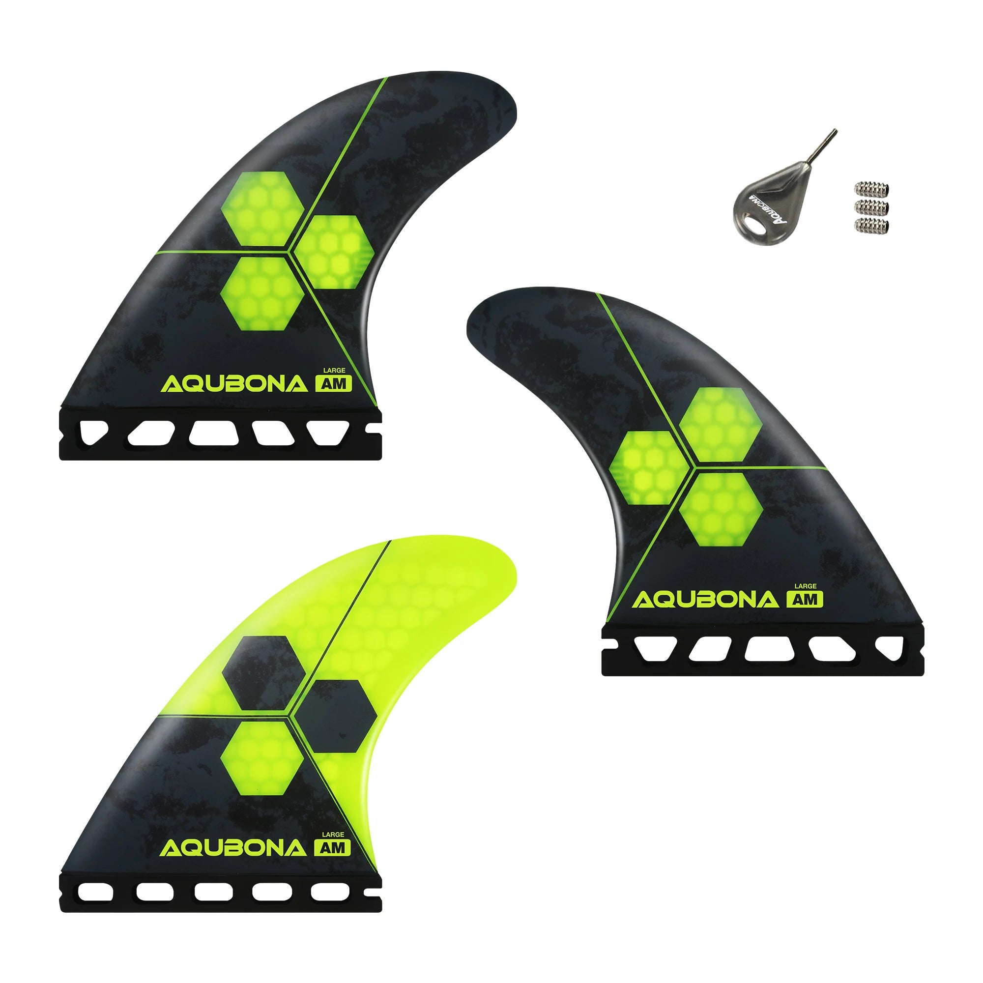 AQUBONA Fiberglass Honeycomb Surfboard Fin Thruster Surf Fin or Quad Set Single Tab or Dual Tab S/M/L Size With Key and Screws