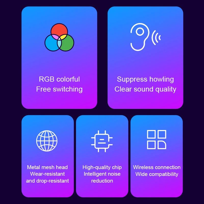 Professional 2 Channel RGB Lights Dual Handheld Dynamic Wireless Microphone DJ System Mic For Singing Wedding DJ Party Speech