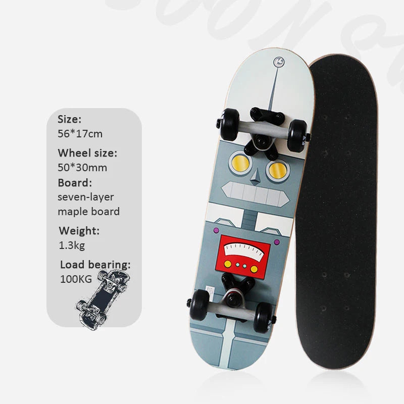 56cm Mini Skateboard Portable Maple Longboard Cartoon Wear-resistant Children Beginner Skateboard Scooter Toy Teenager Gift