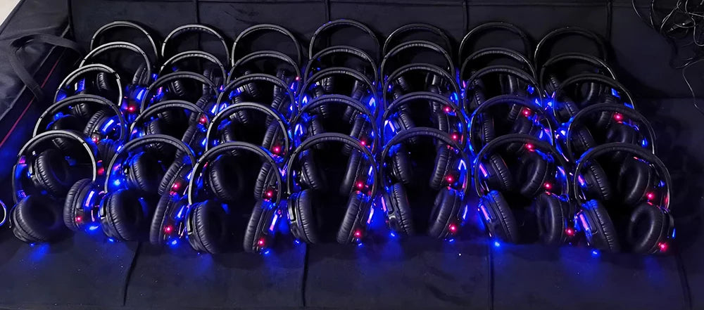 Professional Led Flashing Light Silent Disco Wireless Headphones- RF Wireless Headset for Quiet Party DJ Clubbing Party