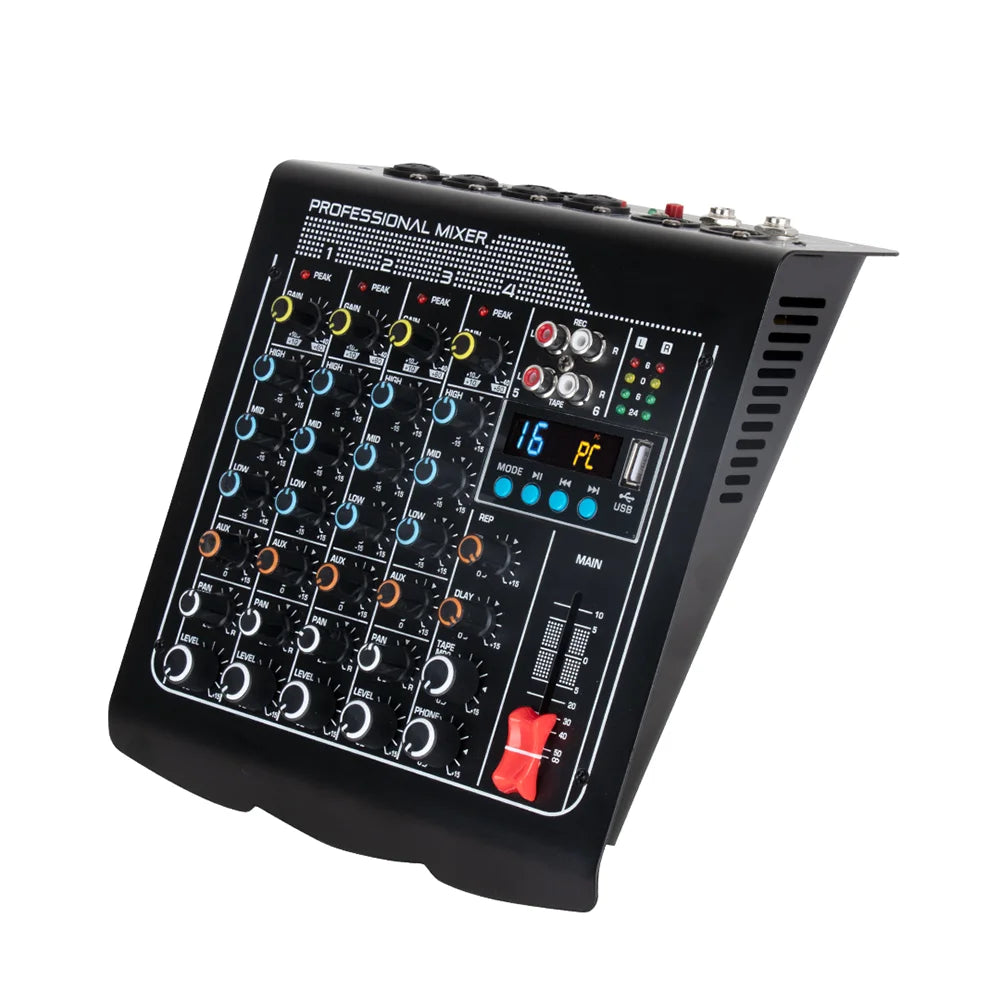 Audio Mixer 6 Channel DJ Mixer Sound Board Console with USB MP3 Bluetooth Input 48V For Live Performance Home Stage Karaoke