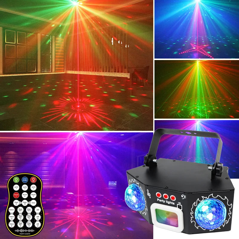 DJ Disco Laser Projection Strobe Light RGB LED Party Lights with DMX Voice Remote Control Bar Holiday Live Show Decor Lighting