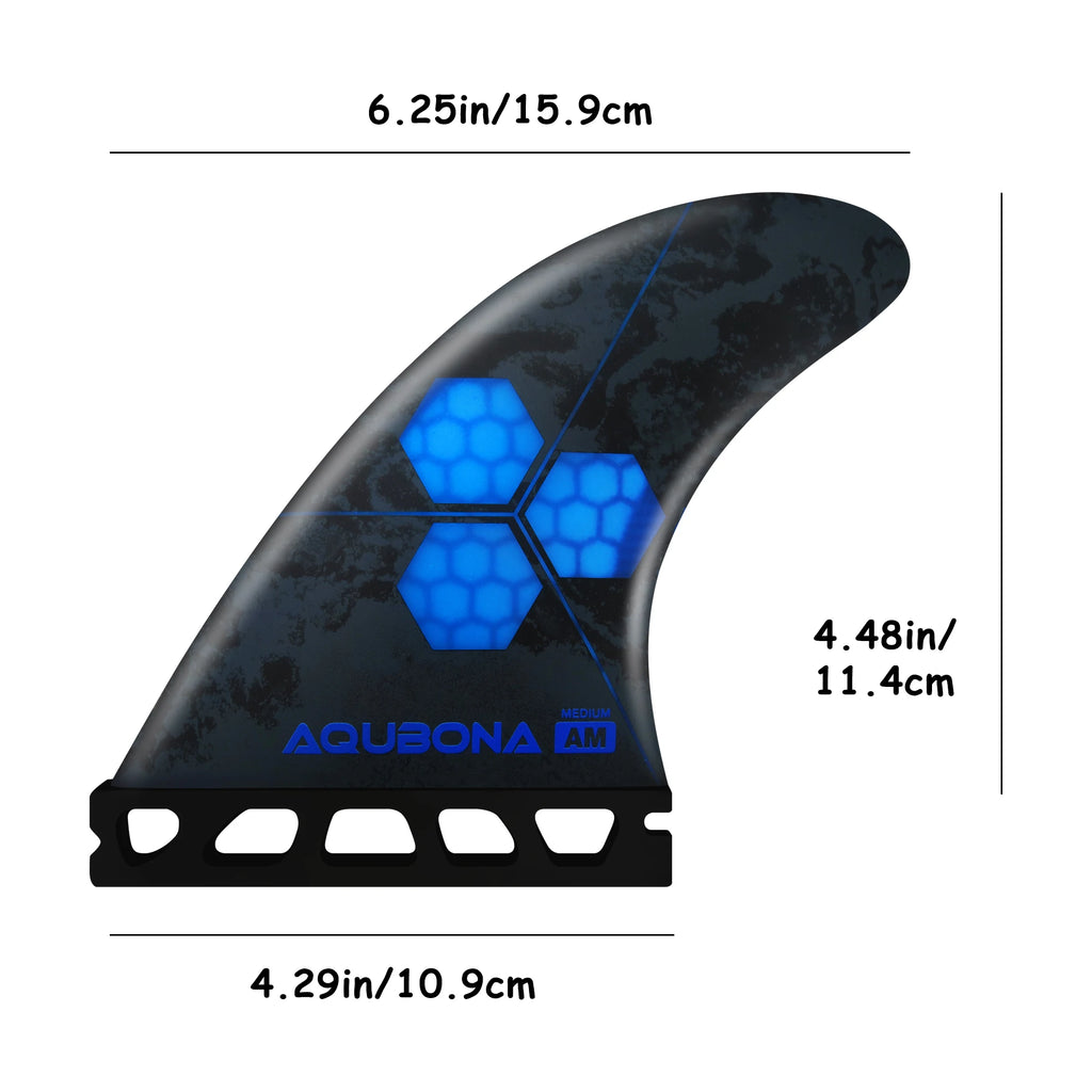 AQUBONA Fiberglass Honeycomb Surfboard Fin Thruster Surf Fin or Quad Set Single Tab or Dual Tab S/M/L Size With Key and Screws