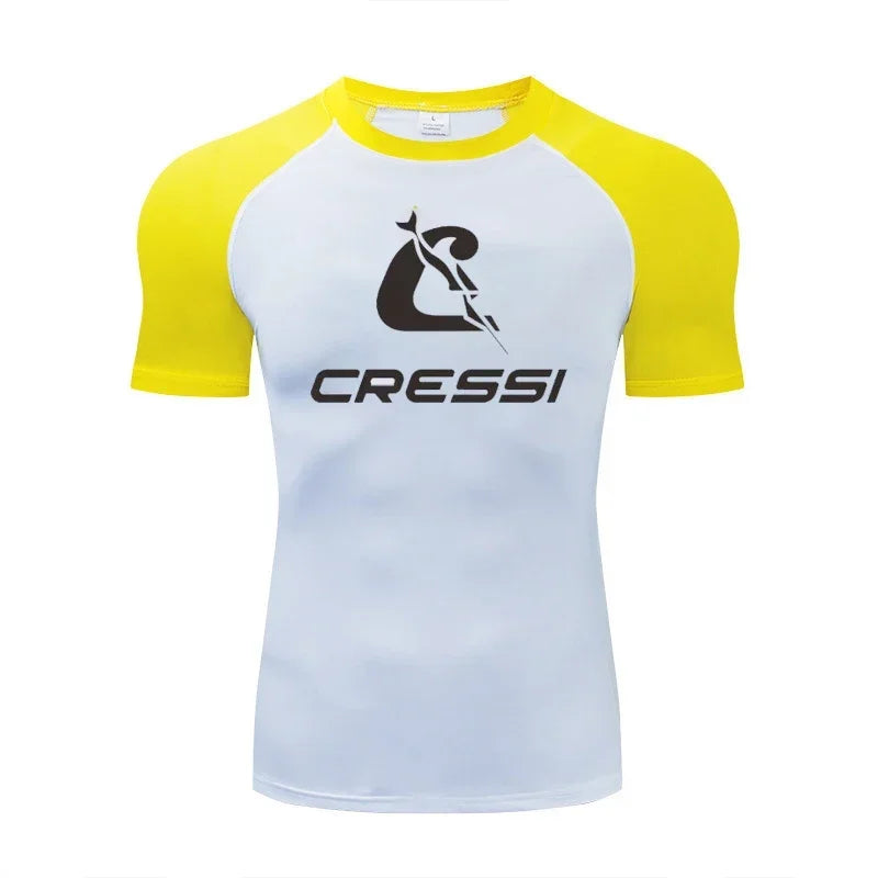 Men Surf Sunscreen Diving Suit Rash Protection t-Shirt Swimsuit Tight Short-Sleeved Swimming Floating UV Protection Diving Suit