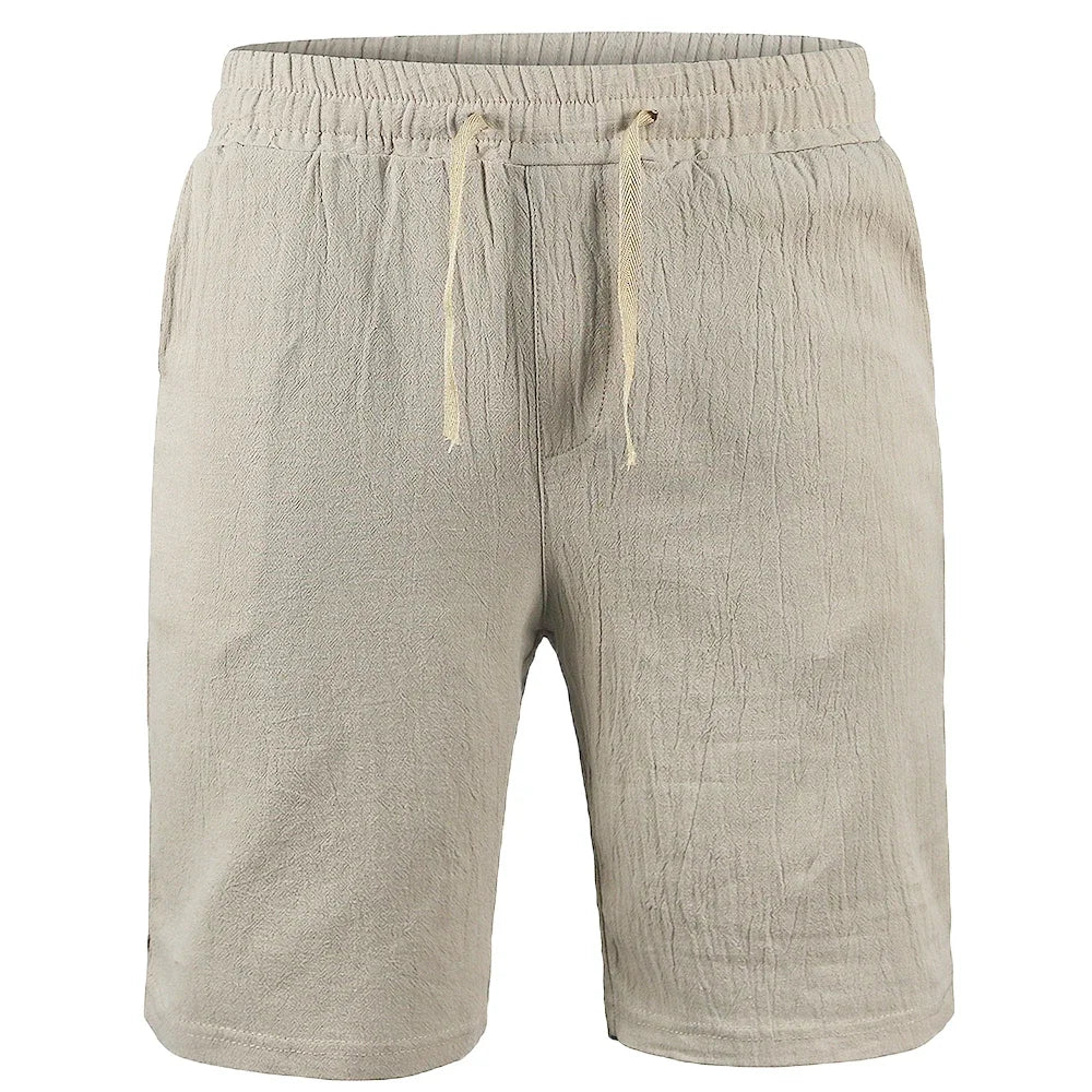 Men's Cotton Linen Short Pants Lightweight Hawaiian Summer Shorts Men Breathable Solid Color Casual Short Trousers