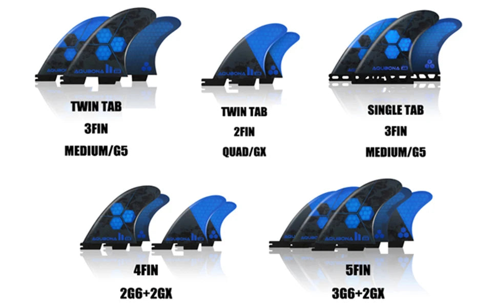 AQUBONA Fiberglass Honeycomb Surfboard Fin Thruster Surf Fin or Quad Set Single Tab or Dual Tab S/M/L Size With Key and Screws