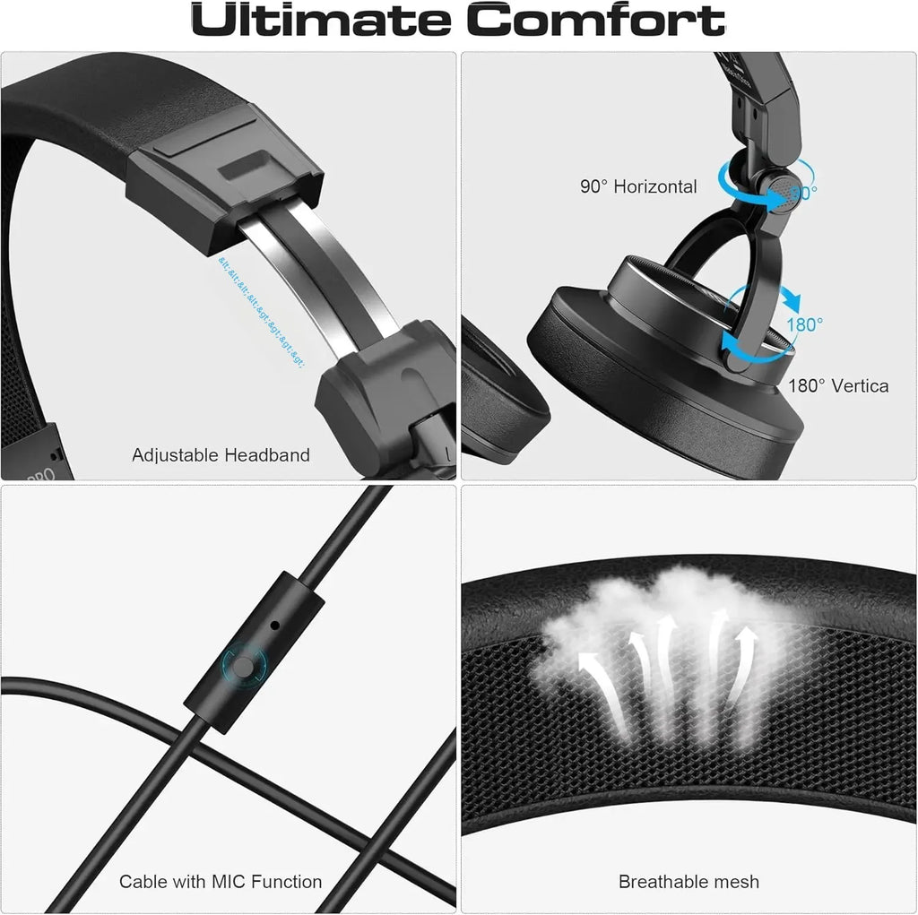 Studio Headphones DJ Headphones Professional 40kHz Hi-Res Stereo 3.5mm/6.35mm Audio Jack Wired Recording Headphone Audio Monitor