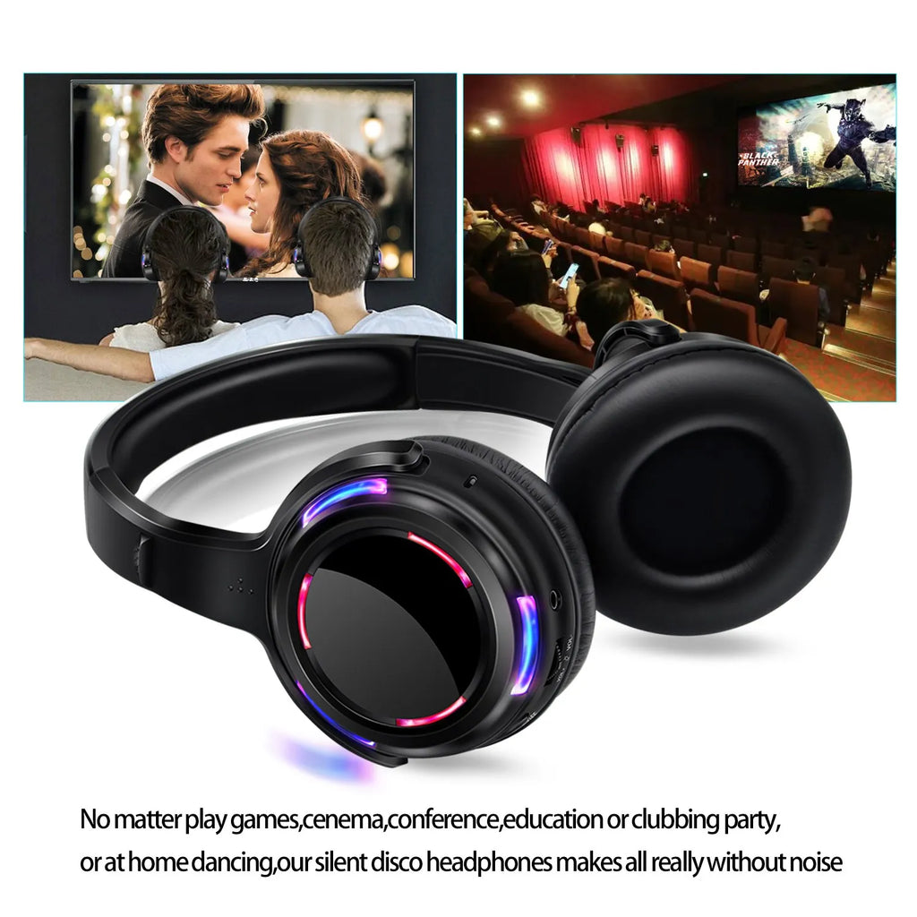 Professional Led Flashing Light Silent Disco Wireless Headphones- RF Wireless Headset for Quiet Party DJ Clubbing Party