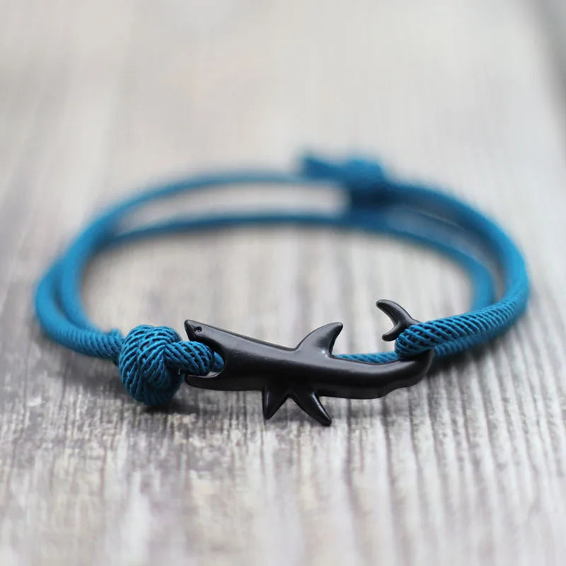 New Nautical Bracelet Men Black Shark Braslet Sliding Adjustable 3mm Milan Cord Chain Summer Beach Surfer Jewelry Accessories