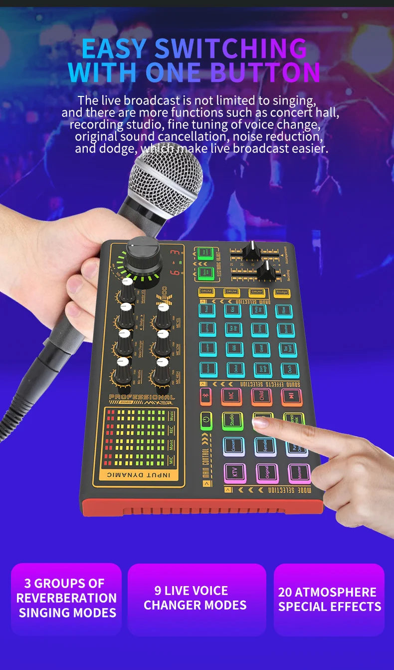 Portable device for computer and mobile live streaming, sound card, product promotion, and karaoke short videos