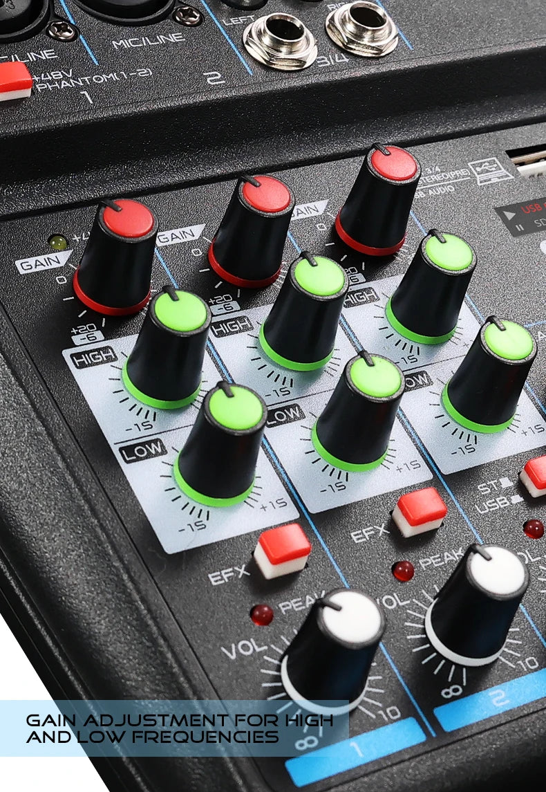 4 Channel Mixer DJ Mixing Console with Bluetooth 48V Phantom Power Monitor Karaoke System USB Mixer Audio