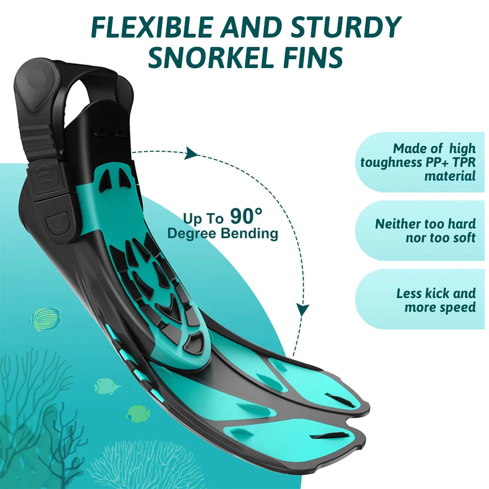 Snorkel Fins Swimming Flippers Adjustable Buckles Short Silicone Scuba Diving Shoes Open Heel Travel Size Adult Men Womens