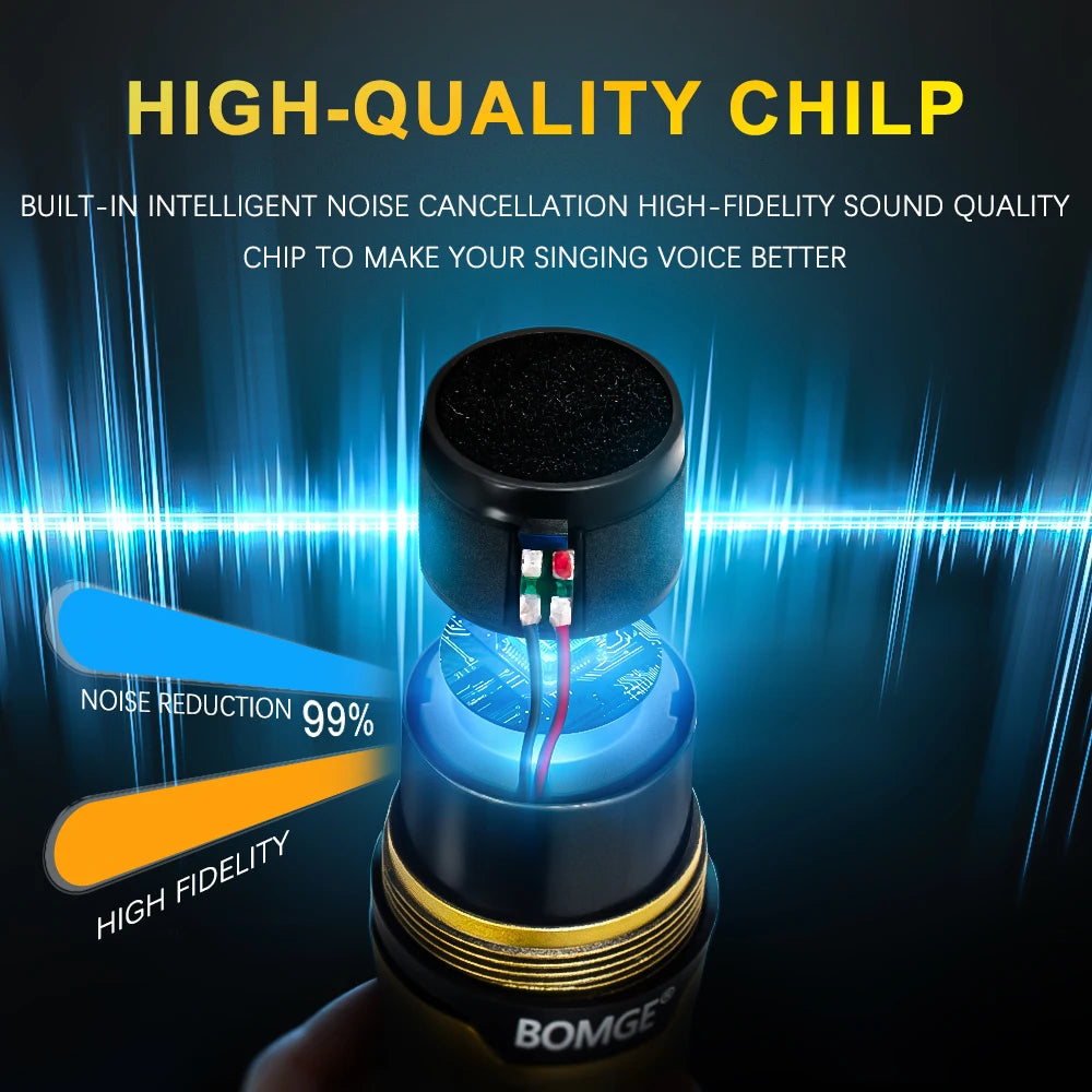 Professional 2 Channel DJ Karaoke Wireless Microphone System With Bright golden mic Wireless Rechargeable Receiver for Party DJ