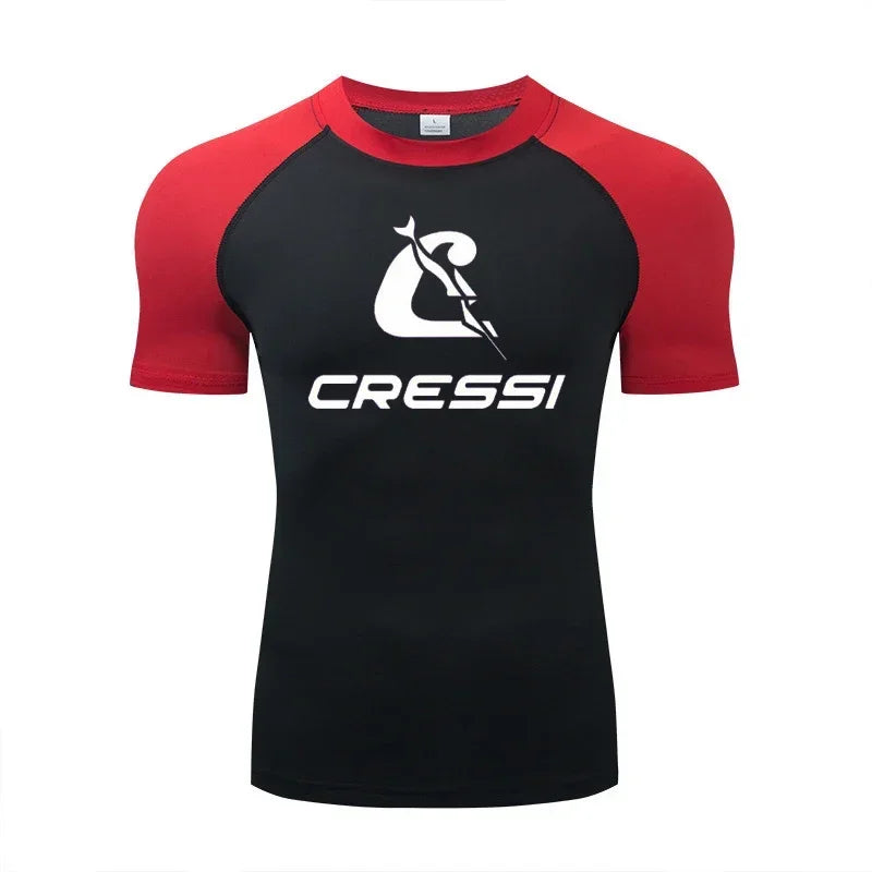 Men Surf Sunscreen Diving Suit Rash Protection t-Shirt Swimsuit Tight Short-Sleeved Swimming Floating UV Protection Diving Suit