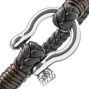 Kirykle Nautical Bracelets for Men Multilayer Leather Bracelets with Stainless Steel Anchor Shackle Handmade Ideal Gift for Dad
