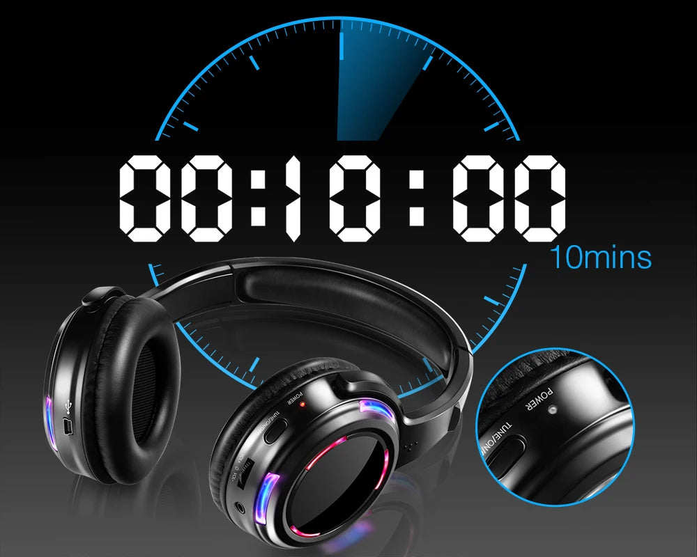 Professional Led Flashing Light Silent Disco Wireless Headphones- RF Wireless Headset for Quiet Party DJ Clubbing Party