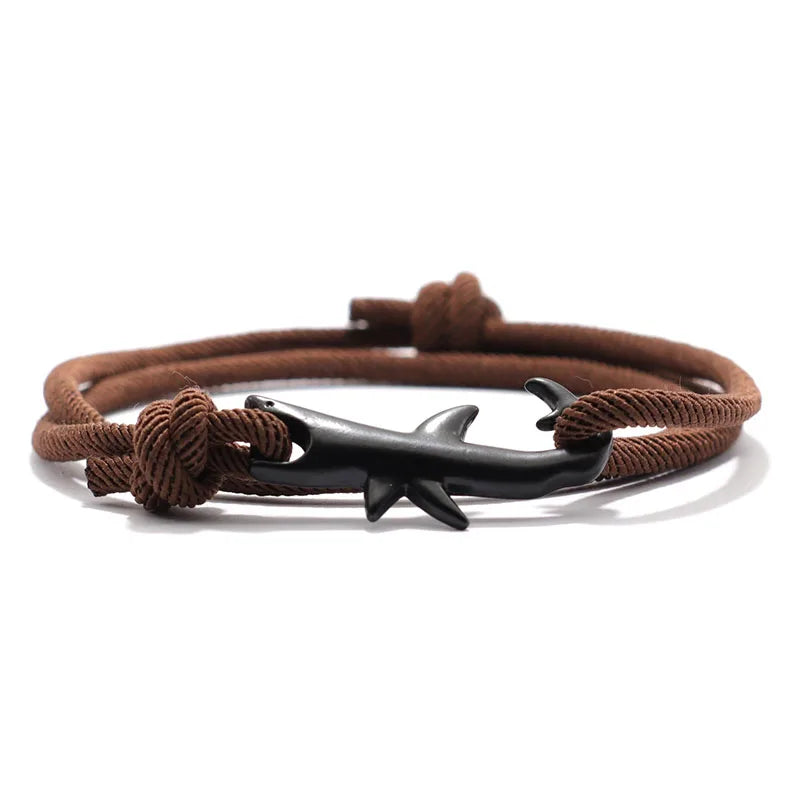 New Nautical Bracelet Men Black Shark Braslet Sliding Adjustable 3mm Milan Cord Chain Summer Beach Surfer Jewelry Accessories