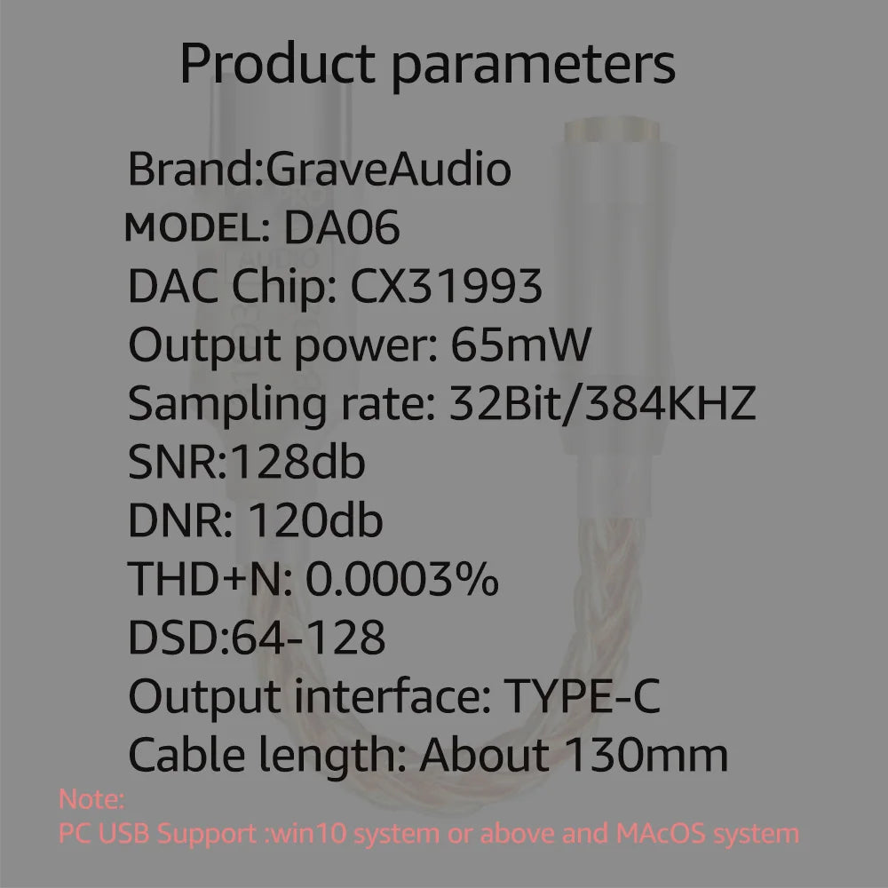 GraveAudio DA06 CX31993 HiFi USB DAC Type C To 3.5mm Headphone Amplifier Audio Decoder IEM AMP Mobile Phone Adapter