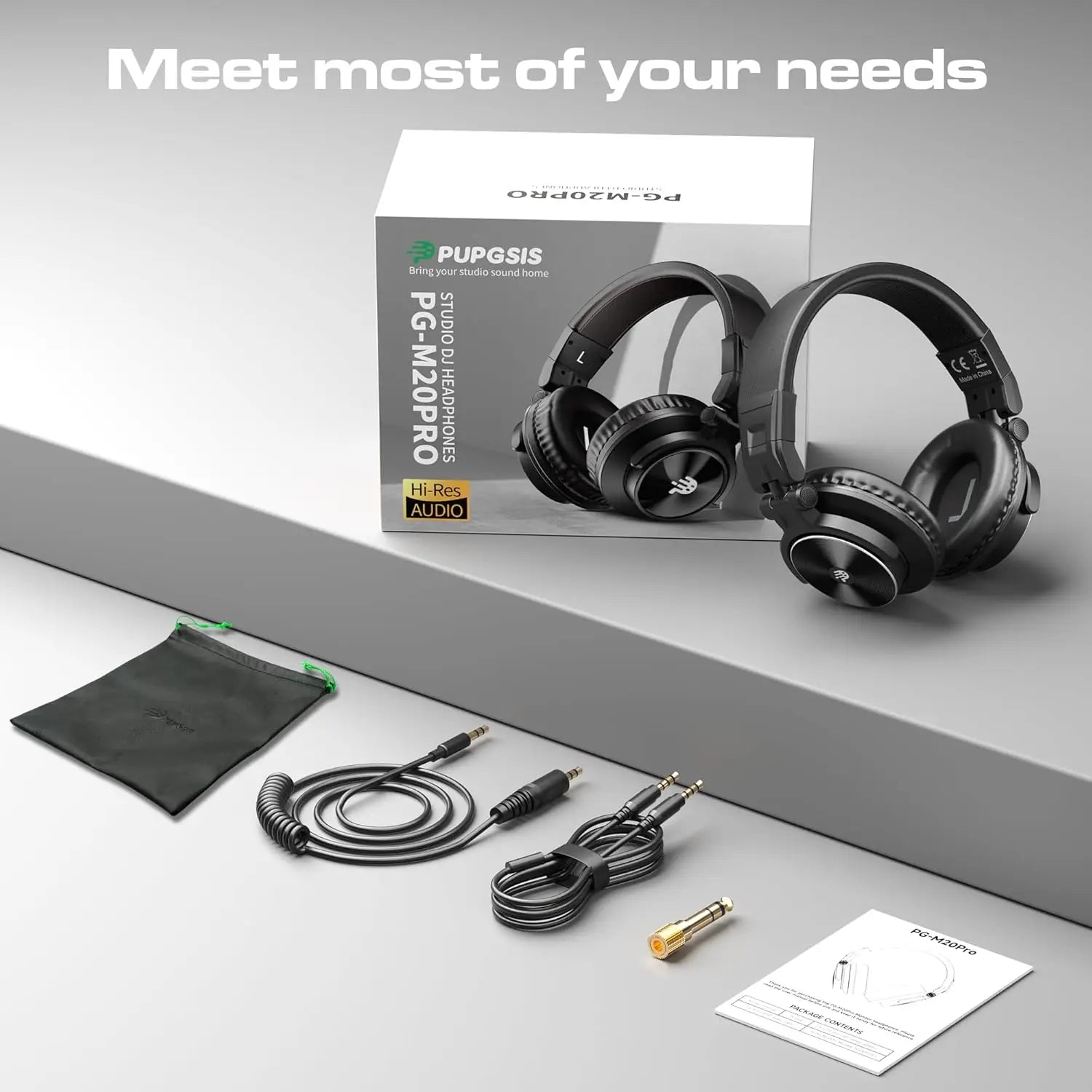 Studio Headphones DJ Headphones Professional 40kHz Hi-Res Stereo 3.5mm/6.35mm Audio Jack Wired Recording Headphone Audio Monitor