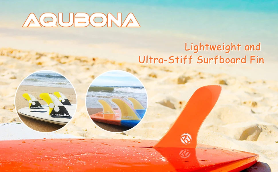 AQUBONA Fiberglass Honeycomb Surfboard Fin Thruster Surf Fin or Quad Set Single Tab or Dual Tab S/M/L Size With Key and Screws